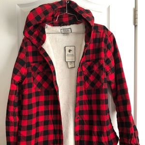 Plaid button up hoodie jacket